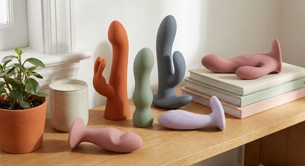 A collection of adult toys in trendy 2025 colors like jewel tones and earthy neutrals